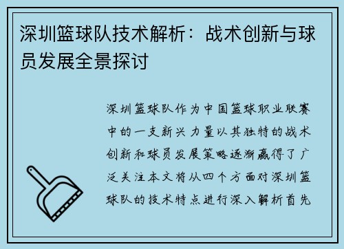 深圳篮球队技术解析：战术创新与球员发展全景探讨